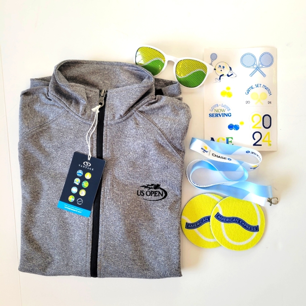 NWT Vansport Full Zip US Open Tennis IBM Jacket, Tote + Memorabilia Bundle